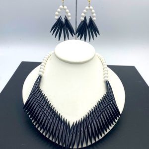 Vintage 80’s Funky Plastic Black White Necklace Earring Set